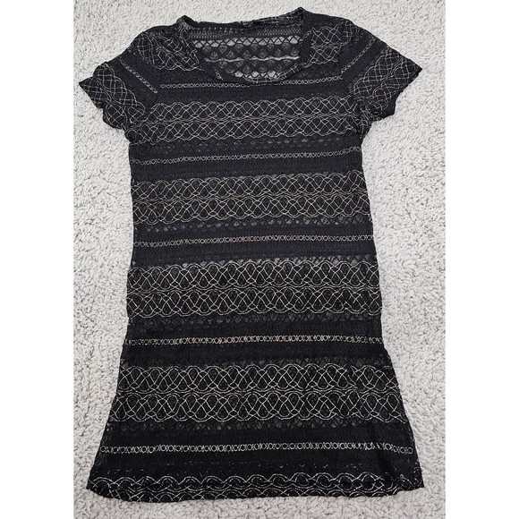 Sheer Lace Micro Mini Dress Y2K 90s Fairy Grunge Goth Glam Metallic Black Size M - Picture 8 of 13